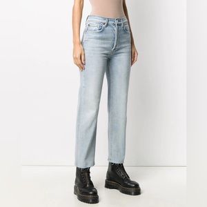 RE/DONE LEVI’S High Rise Ankle Crop Light Wash Reconstructed Jeans